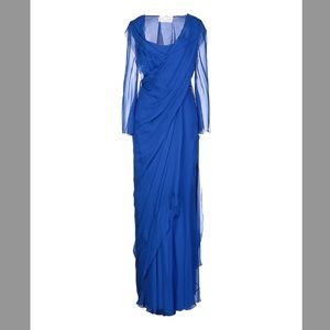 Alberta Ferretti Limited NWT Blue Silk Chiffon Hood Draped Wrap Maxi Gown S